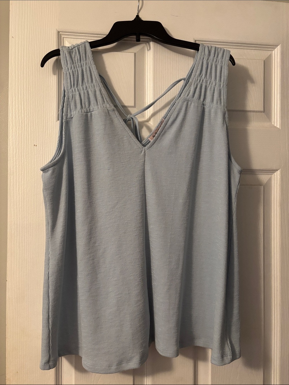 Light Blue V-Neck Smocked Strap Tank Top